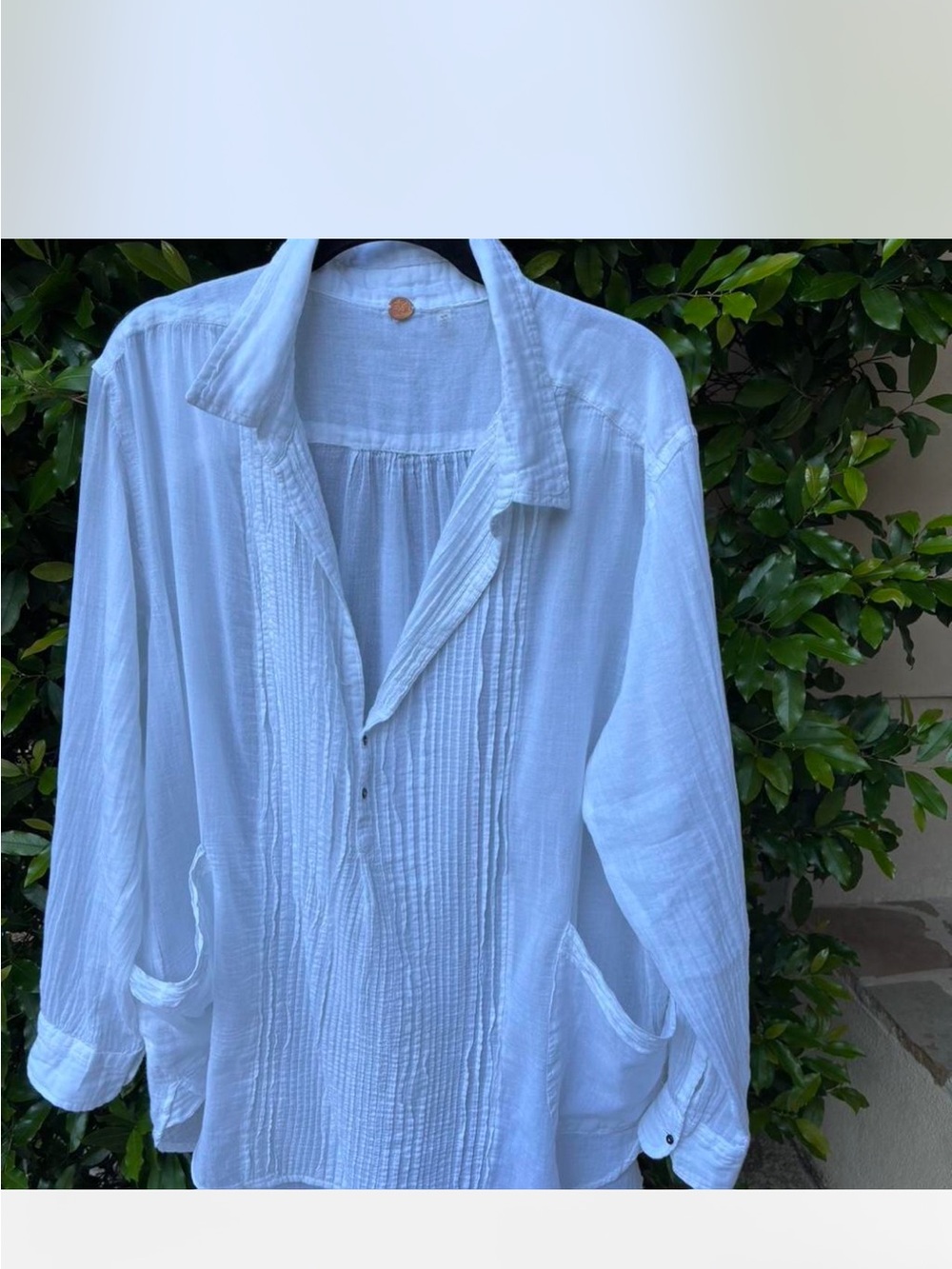 Free People White Lightweight Gauze Top with Brass FP One Accent